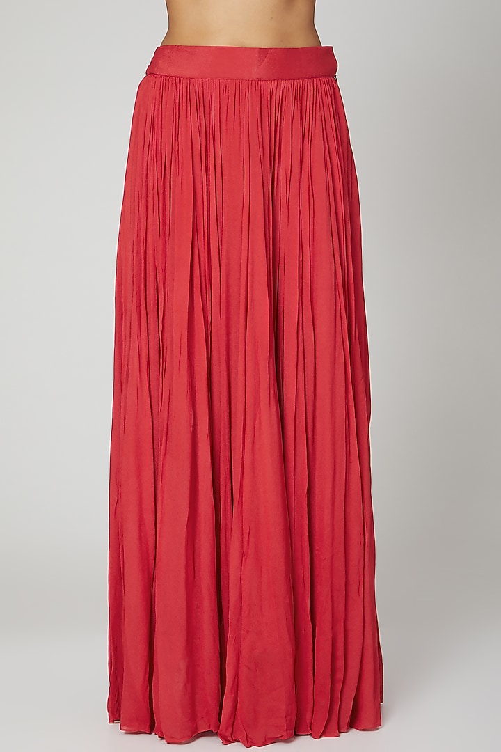 Coral Embellished Skirt Set by Abstract By Megha Jain Madaan at Pernia's Pop Up Shop