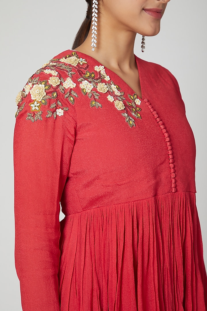 Coral Embellished Skirt Set by Abstract By Megha Jain Madaan at Pernia's Pop Up Shop