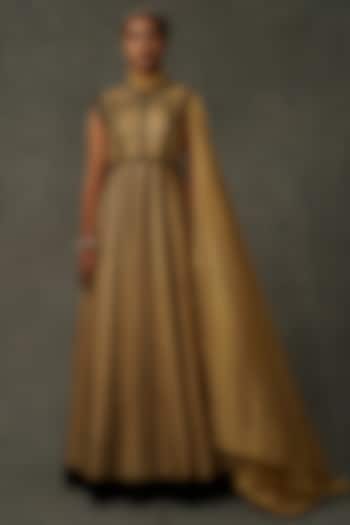 Beige Embellished Paneled Dress With Drape by Abstract by Megha Jain Madaan