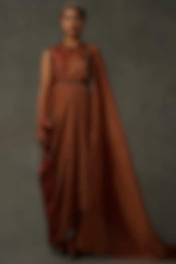 Terracotta Embellished Dress With Drape by Abstract by Megha Jain Madaan