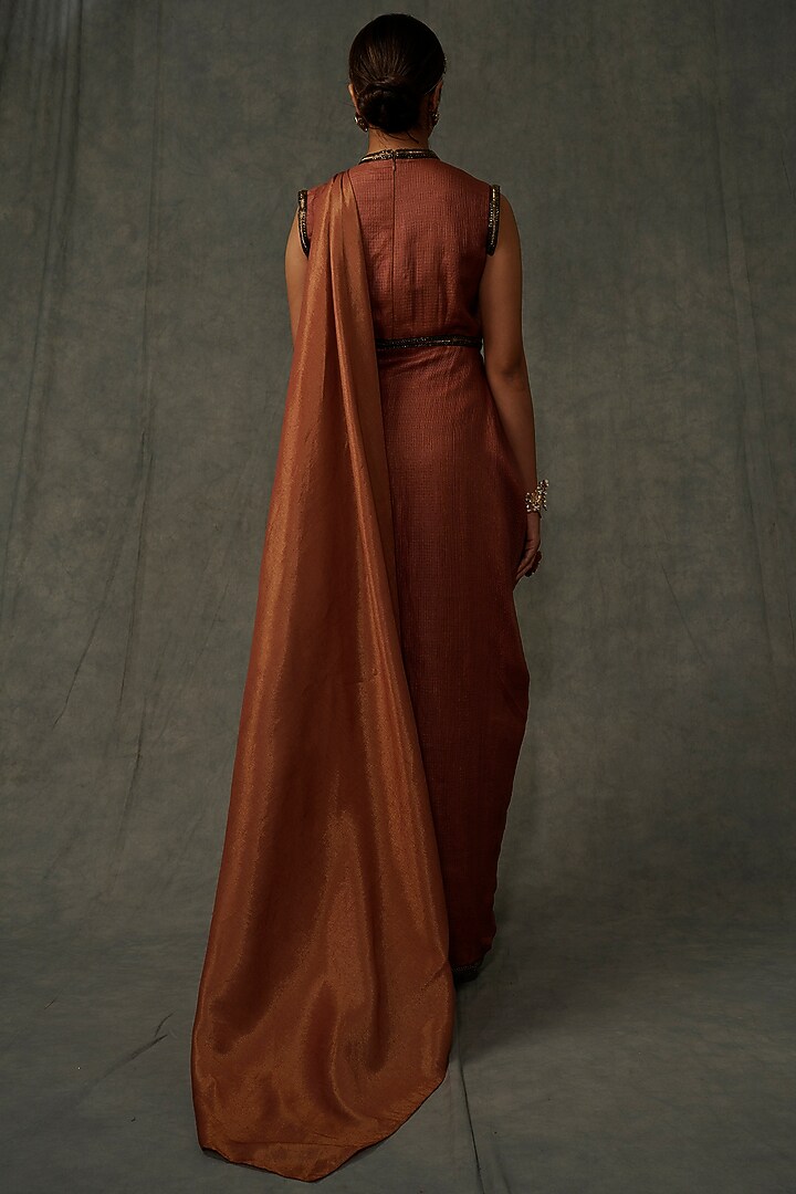 Terracotta Embellished Cocktail Dress With Drape by Abstract by Megha Jain Madaan at Pernia's Pop Up Shop