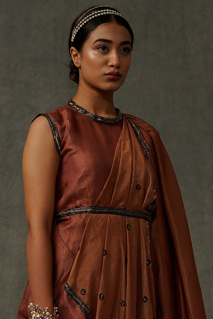 Terracotta Embellished Cocktail Dress With Drape by Abstract by Megha Jain Madaan at Pernia's Pop Up Shop