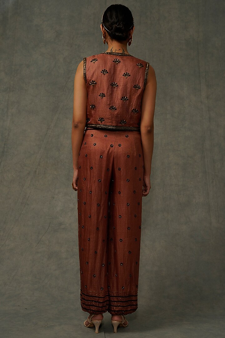 Terracotta Embellished Jacket Set by Abstract by Megha Jain Madaan at Pernia's Pop Up Shop