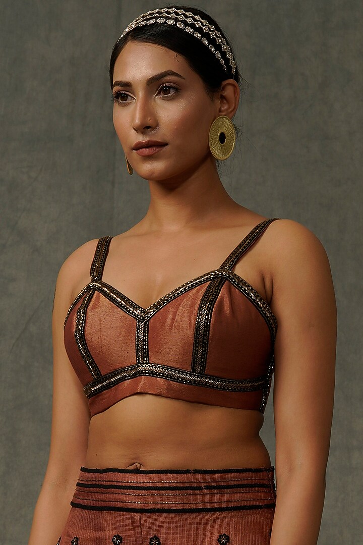 Terracotta Embellished Jacket Set by Abstract by Megha Jain Madaan at Pernia's Pop Up Shop