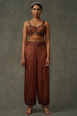 Terracotta Embellished Bralette by Abstract by Megha Jain Madaan