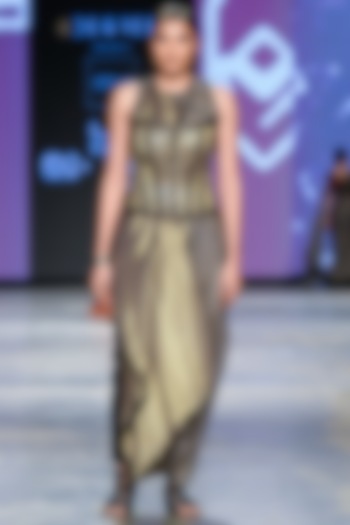 Light Olive Embellished Draped Corset Dress by Abstract by Megha Jain Madaan