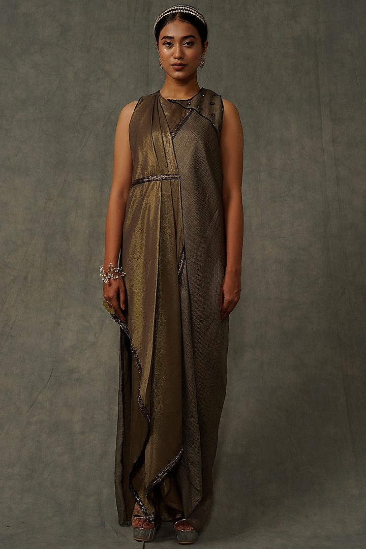 Light Olive Embellished Dress With Pants by Abstract by Megha Jain Madaan