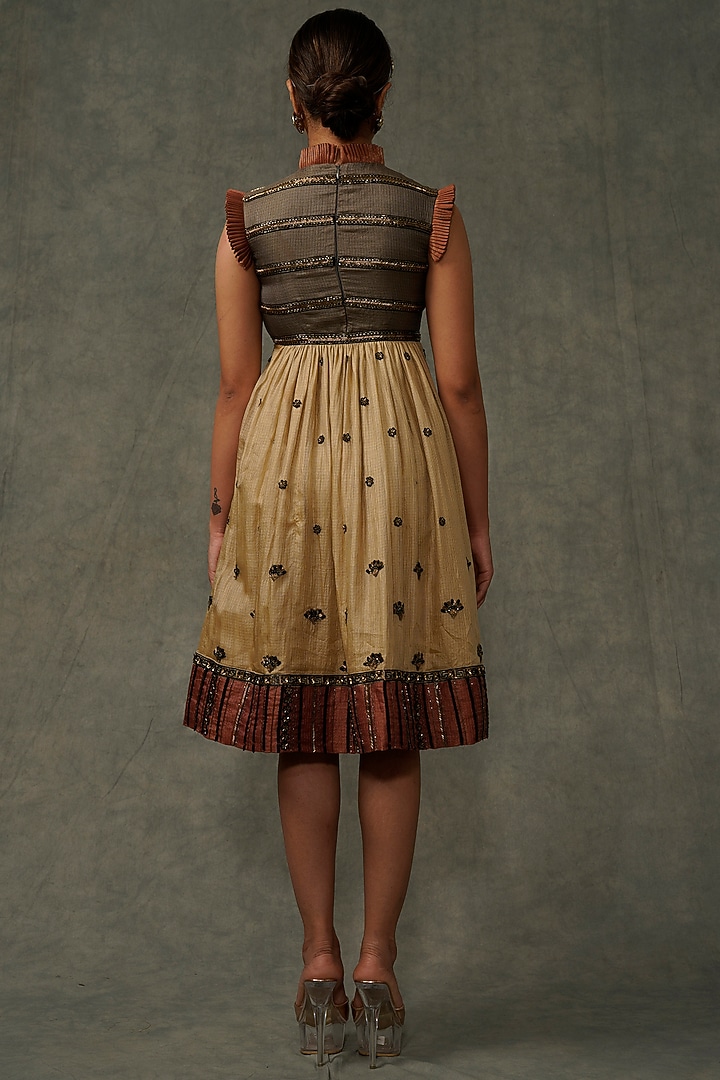 Beige & Light Olive Embellished Flared Cocktail Dress by Abstract by Megha Jain Madaan at Pernia's Pop Up Shop