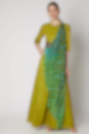 Green Embroidered Draped Maxi Dress by Abstract by Megha Jain Madaan