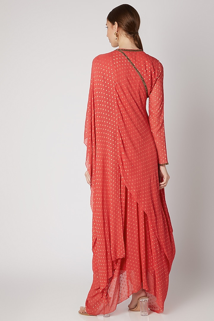 Coral Embroidered Draped Cocktail Dress by Abstract by Megha Jain Madaan at Pernia's Pop Up Shop