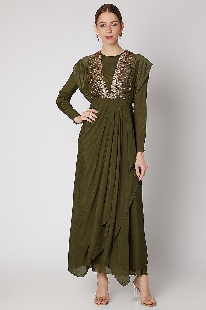 Green Embroidered Maxi Dress Design by Abstract by Megha Jain Madaan at ...