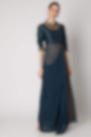 Dark Blue Embroidered Draped Dress by Abstract by Megha Jain Madaan