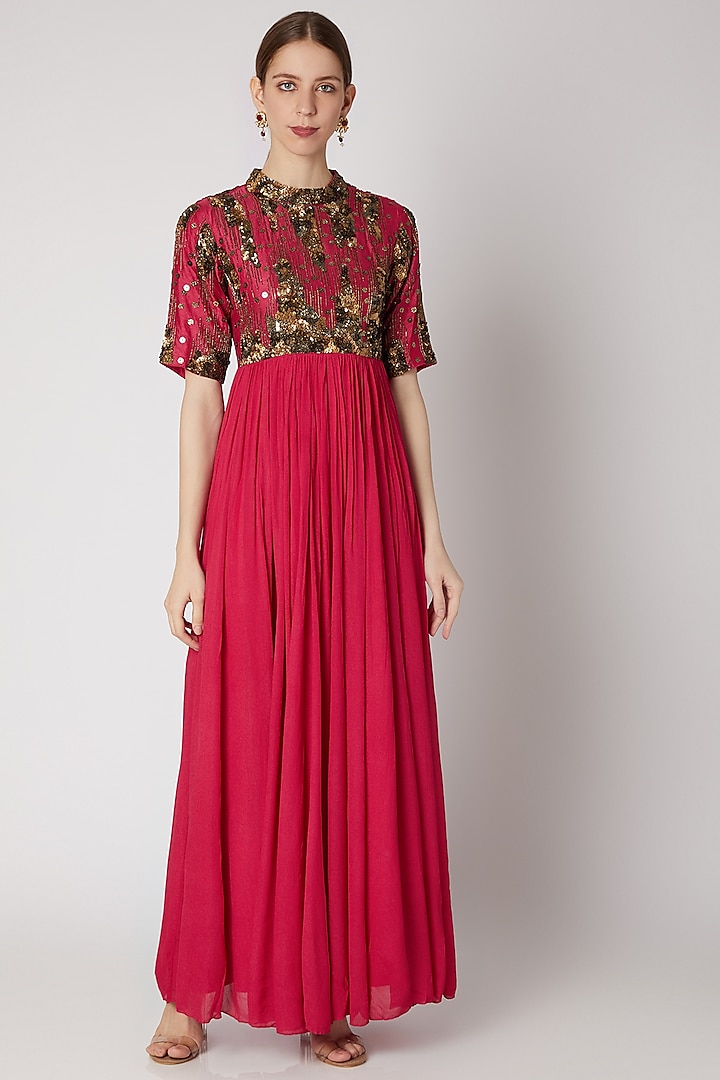 Pink Embellished Maxi Dress by Abstract by Megha Jain Madaan