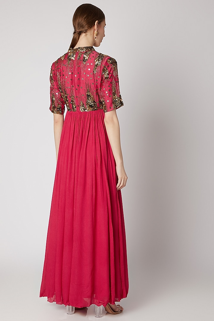 Pink Embellished Maxi Cocktail Dress by Abstract by Megha Jain Madaan at Pernia's Pop Up Shop
