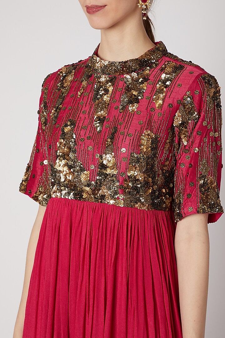 Pink Embellished Maxi Cocktail Dress by Abstract by Megha Jain Madaan at Pernia's Pop Up Shop