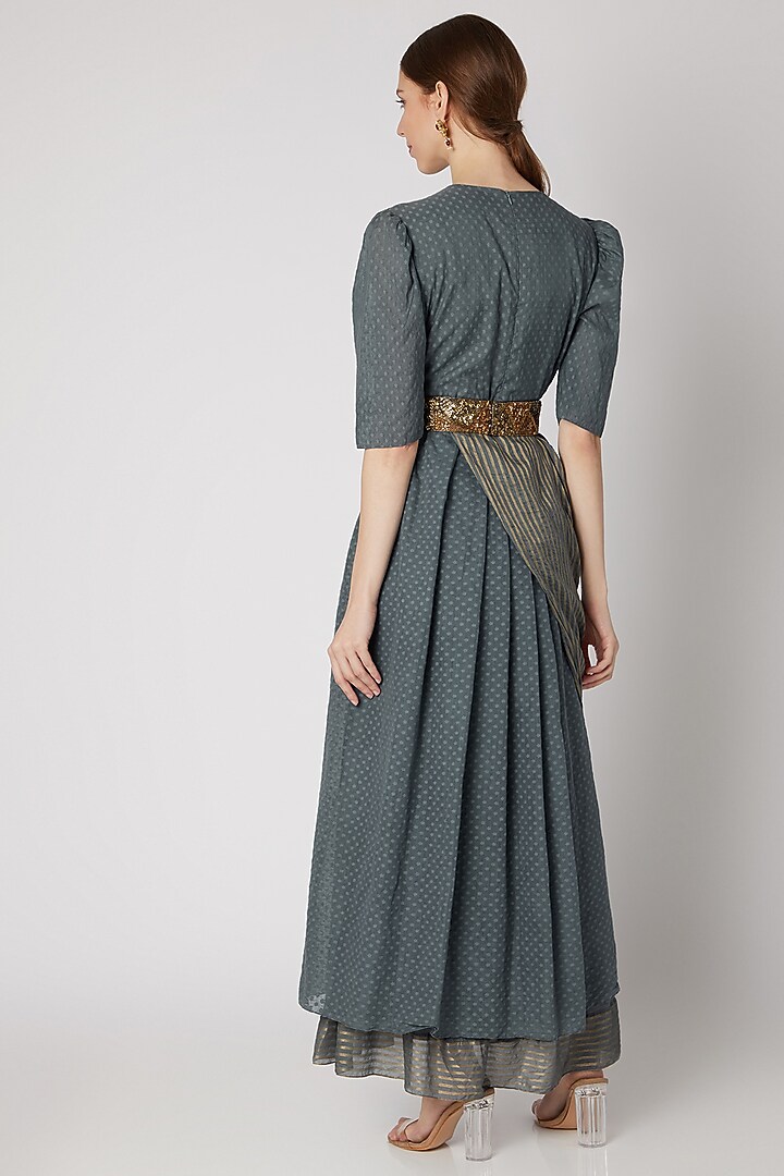 Grey Embroidered Draped Cocktail Dress With Belt by Abstract by Megha Jain Madaan at Pernia's Pop Up Shop