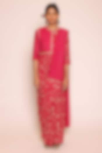 Pink Georgette & Binny Chiffon Foil Printed Concept Saree Dress by Abstract By Megha Jain Madaan at Pernia's Pop Up Shop