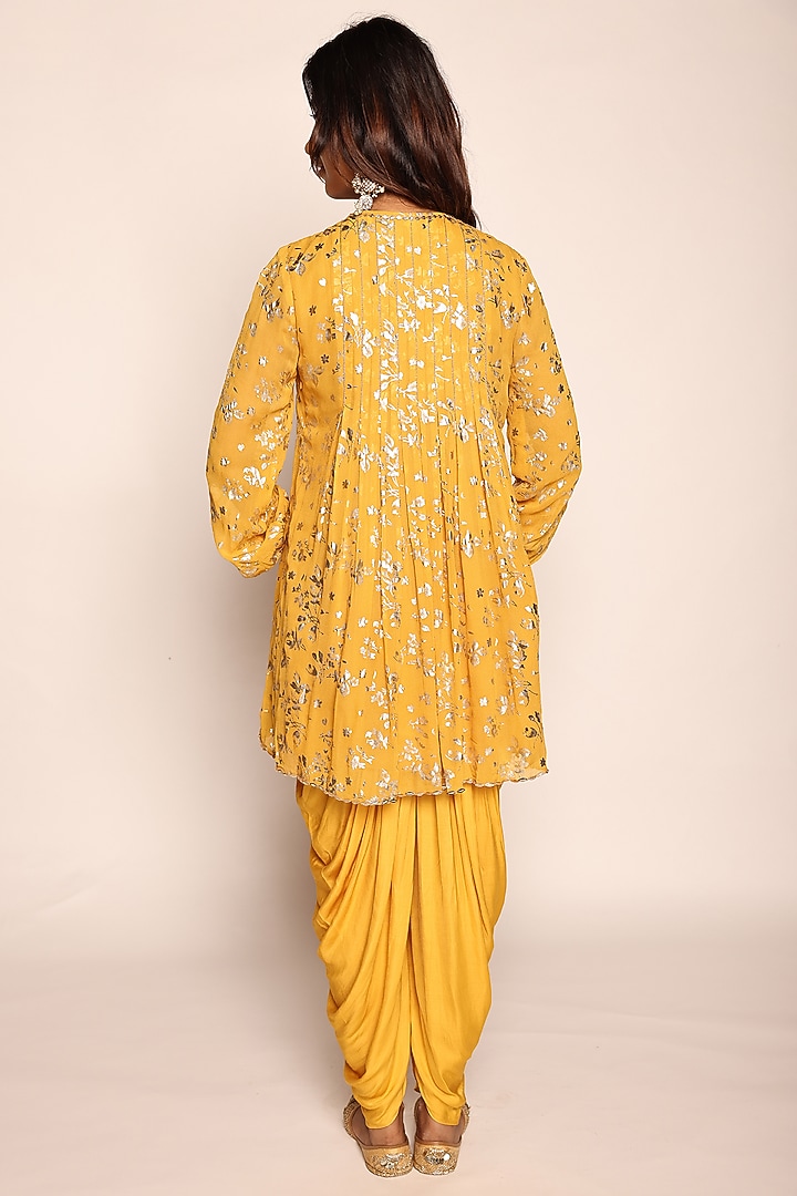 Mustard Yellow Georgette & Modal Dhoti Set by Abstract By Megha Jain Madaan at Pernia's Pop Up Shop