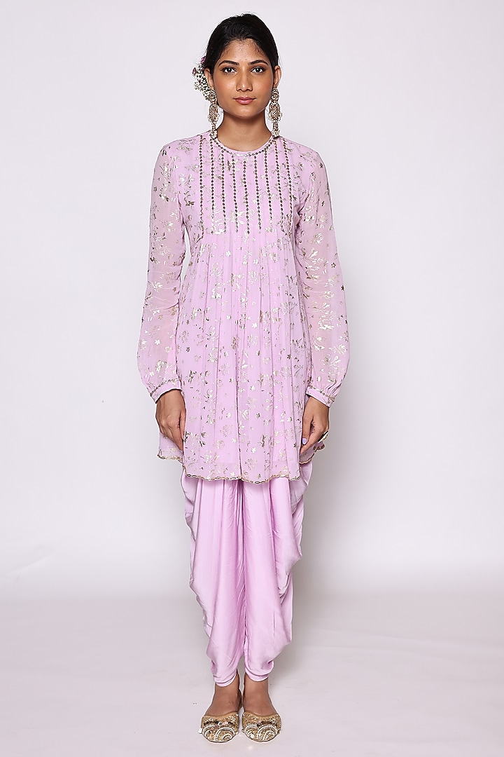 Lilac Georgette & Modal Dhoti Set by Abstract By Megha Jain Madaan at Pernia's Pop Up Shop