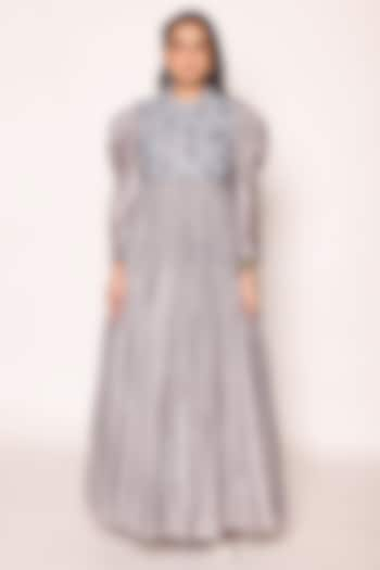 Bluish Grey Jacquard Lurex Sequins Embellished Maxi Dress by Abstract By Megha Jain Madaan at Pernia's Pop Up Shop