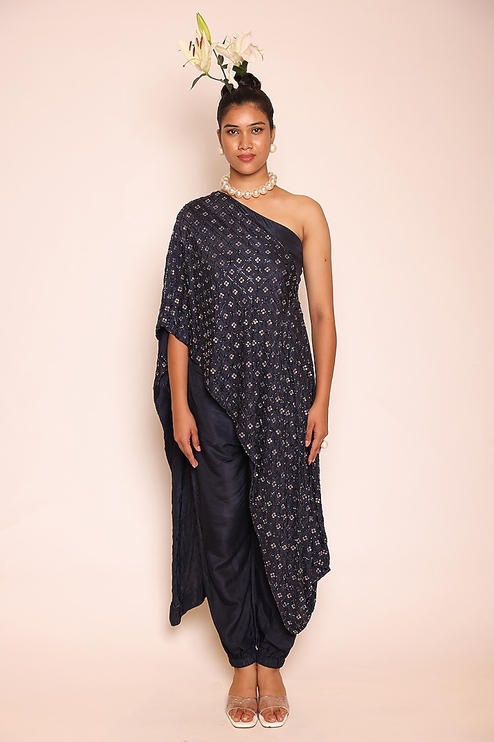 Midnight Blue Silk Sequins & Bead Embellished Co-Ord Set by Abstract By Megha Jain Madaan at Pernia's Pop Up Shop