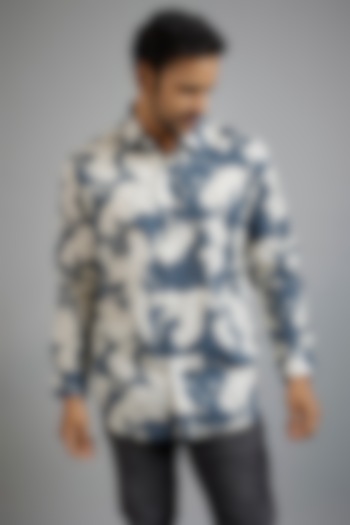 Blue Giza Cotton Printed Party Wear Shirt by Amalfi By Mohid Merchant at Pernia's Pop Up Shop