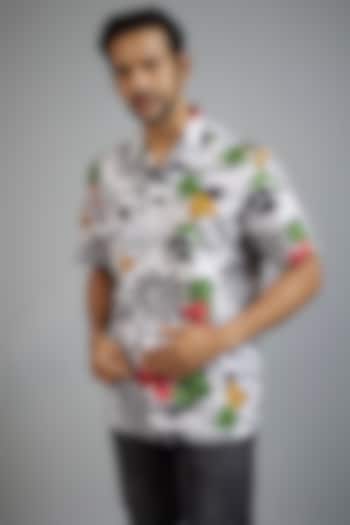 White Giza Cotton Printed Shirt by Amalfi By Mohid Merchant
