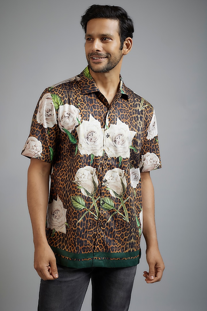 Black Giza Cotton Printed Shirt by Amalfi By Mohid Merchant at Pernia's Pop Up Shop