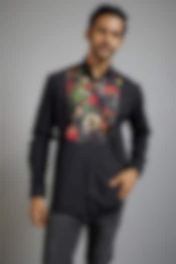 Black Giza Cotton Printed Shirt by Amalfi By Mohid Merchant