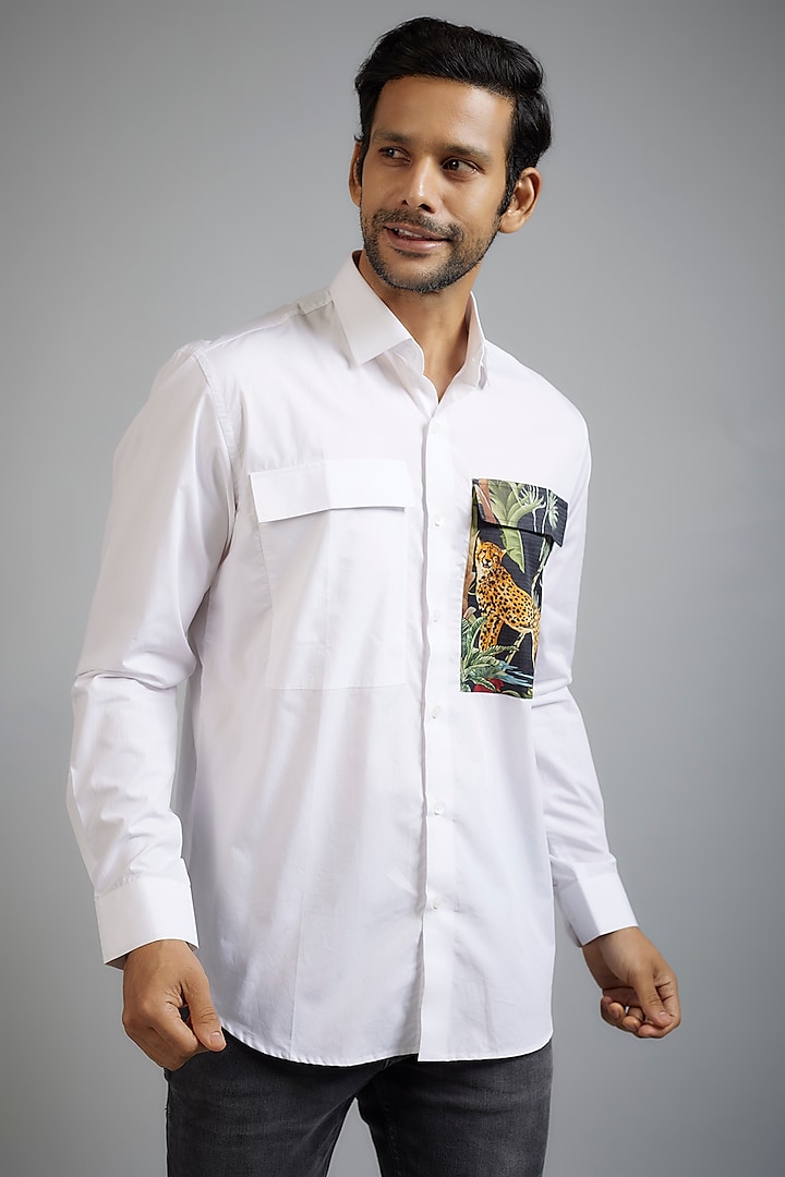 White Giza Cotton Printed Shirt by Amalfi By Mohid Merchant at Pernia's Pop Up Shop