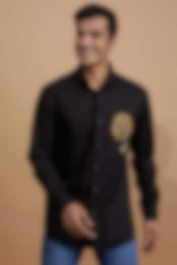 Black Cotton Embroidered Party Wear Shirt by Amalfi By Mohid Merchant at Pernia's Pop Up Shop