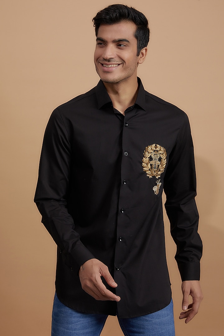 Black Cotton Embroidered Party Wear Shirt by Amalfi By Mohid Merchant at Pernia's Pop Up Shop
