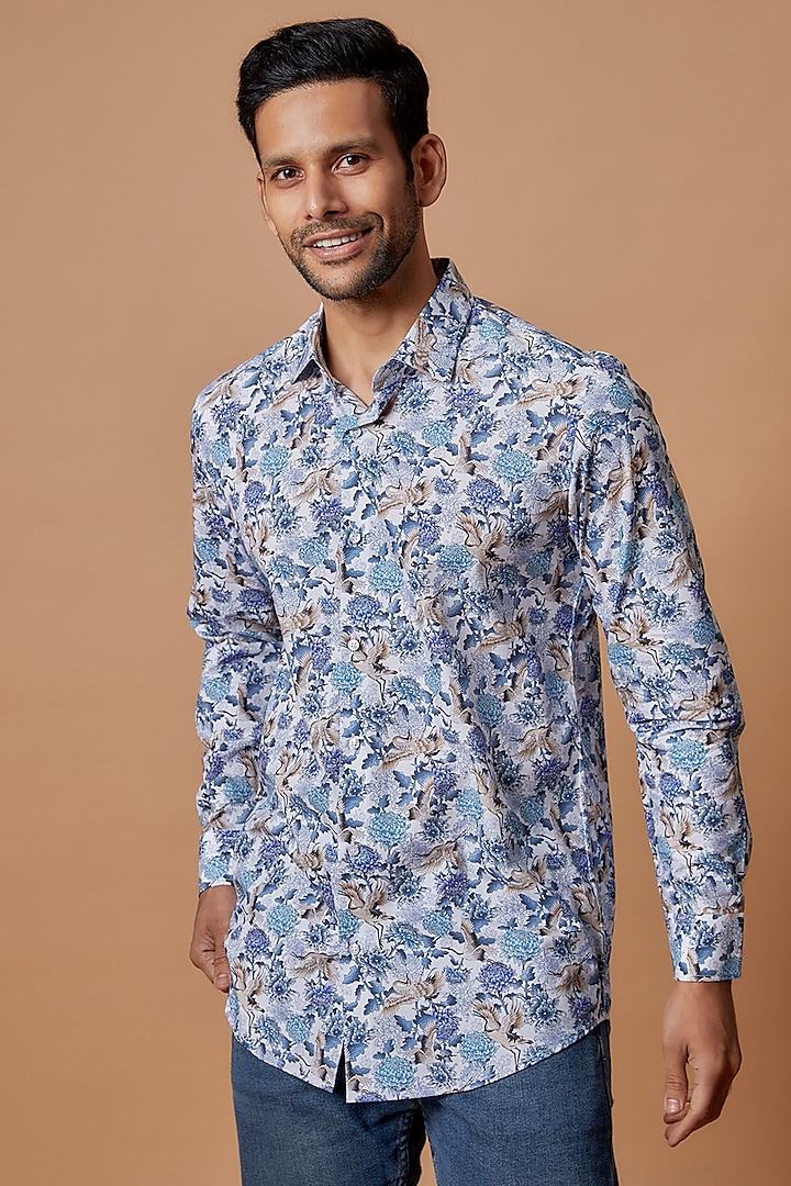 Cotton Print Shirt - Navy Floral