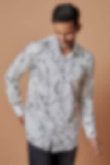 White Cotton Digital Printed Shirt by Amalfi By Mohid Merchant