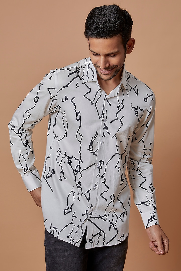 White Cotton Digital Printed Shirt by Amalfi By Mohid Merchant