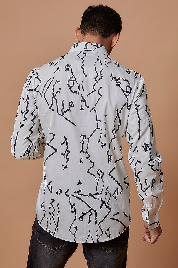 White Cotton Digital Printed Party Wear Shirt by Amalfi By Mohid Merchant at Pernia's Pop Up Shop