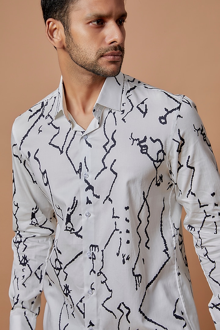 White Cotton Digital Printed Party Wear Shirt by Amalfi By Mohid Merchant at Pernia's Pop Up Shop