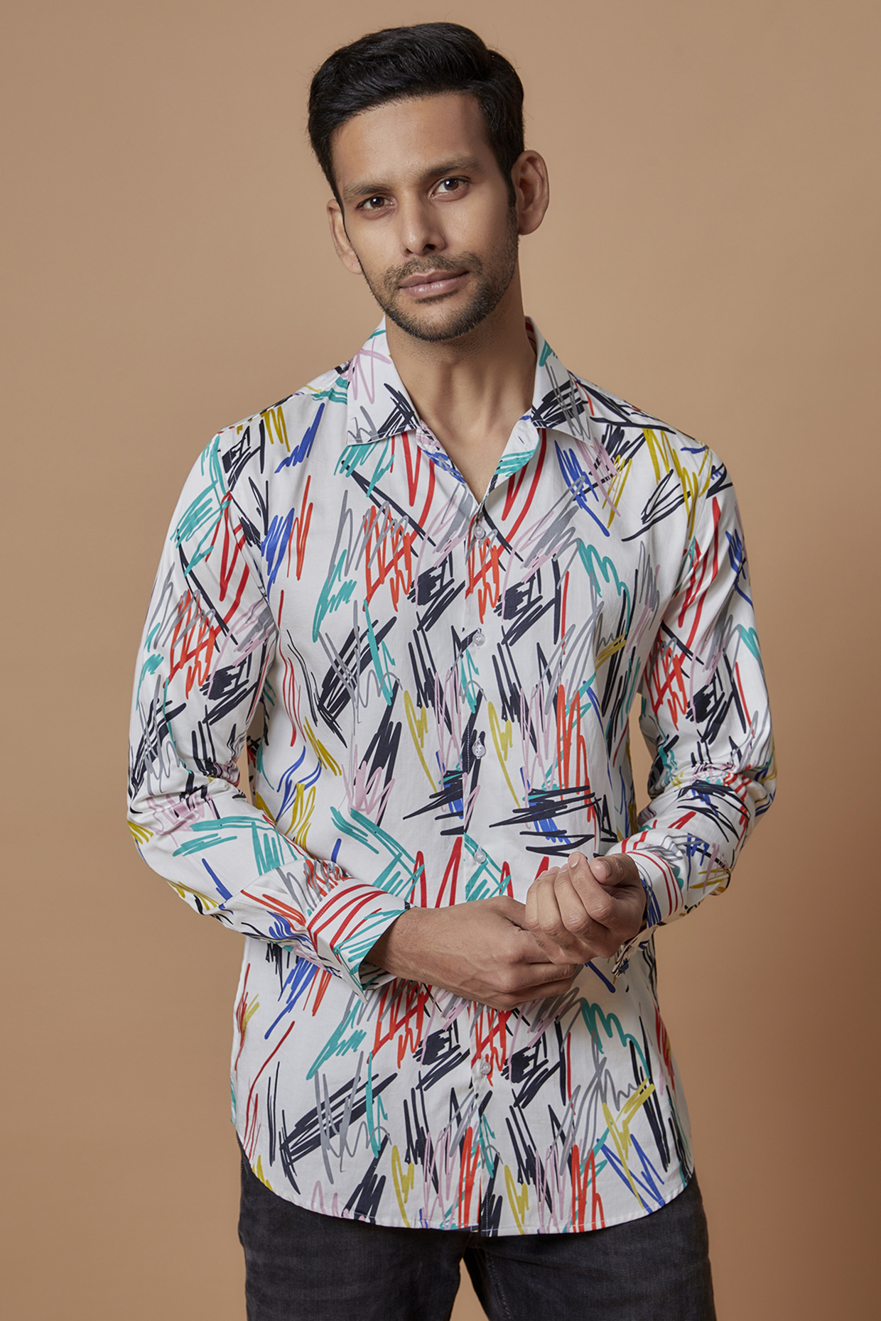 White Cotton Digital Printed Shirt by Amalfi By Mohid Merchant