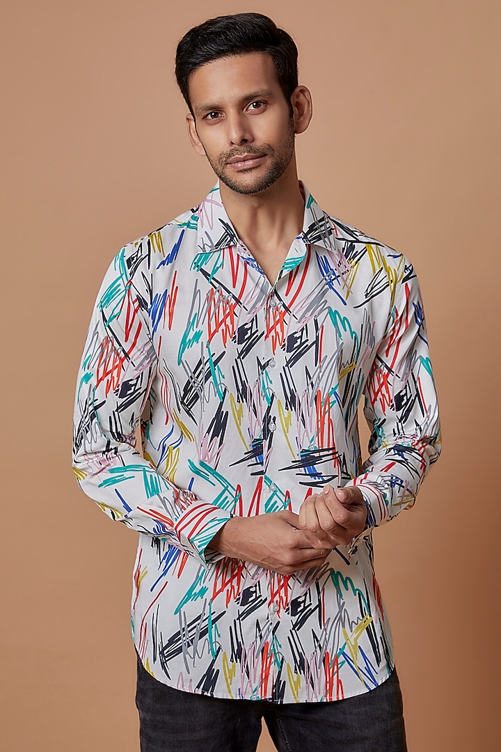 White Cotton Digital Printed Shirt by Amalfi By Mohid Merchant