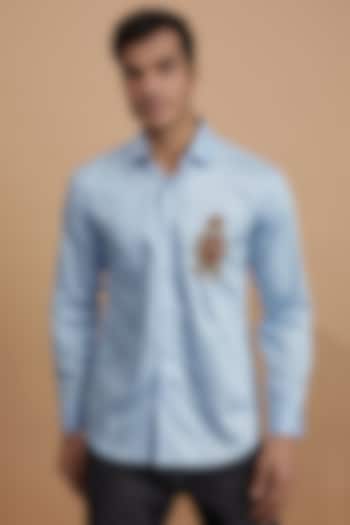Blue Cotton Embroidered Party Wear Shirt by Amalfi By Mohid Merchant at Pernia's Pop Up Shop