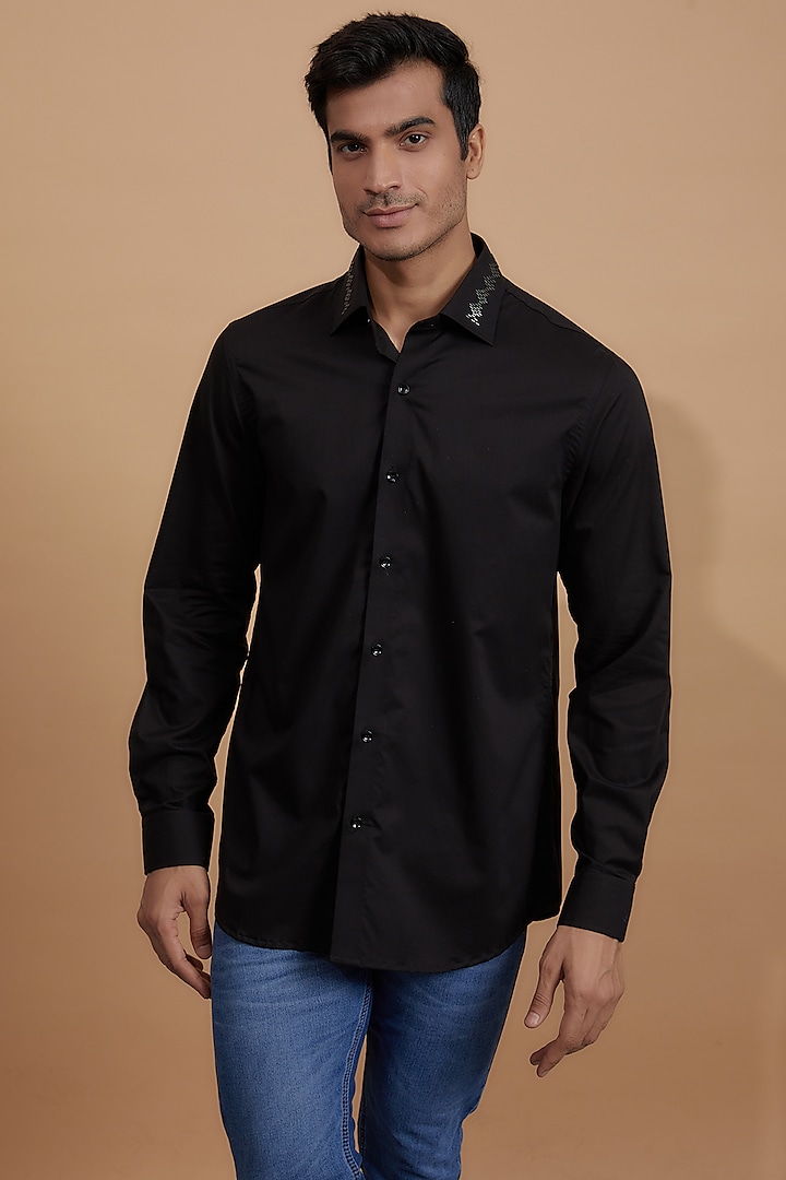 Black Cotton Embellished Party Wear Shirt by Amalfi By Mohid Merchant at Pernia's Pop Up Shop