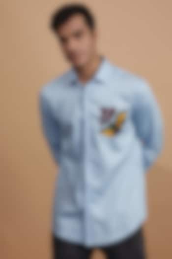 Blue Cotton Embroidered Party Wear Shirt by Amalfi By Mohid Merchant at Pernia's Pop Up Shop