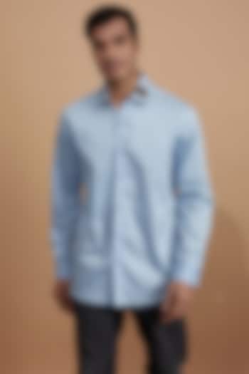 Blue Cotton Embroidered Party Wear Shirt by Amalfi By Mohid Merchant at Pernia's Pop Up Shop