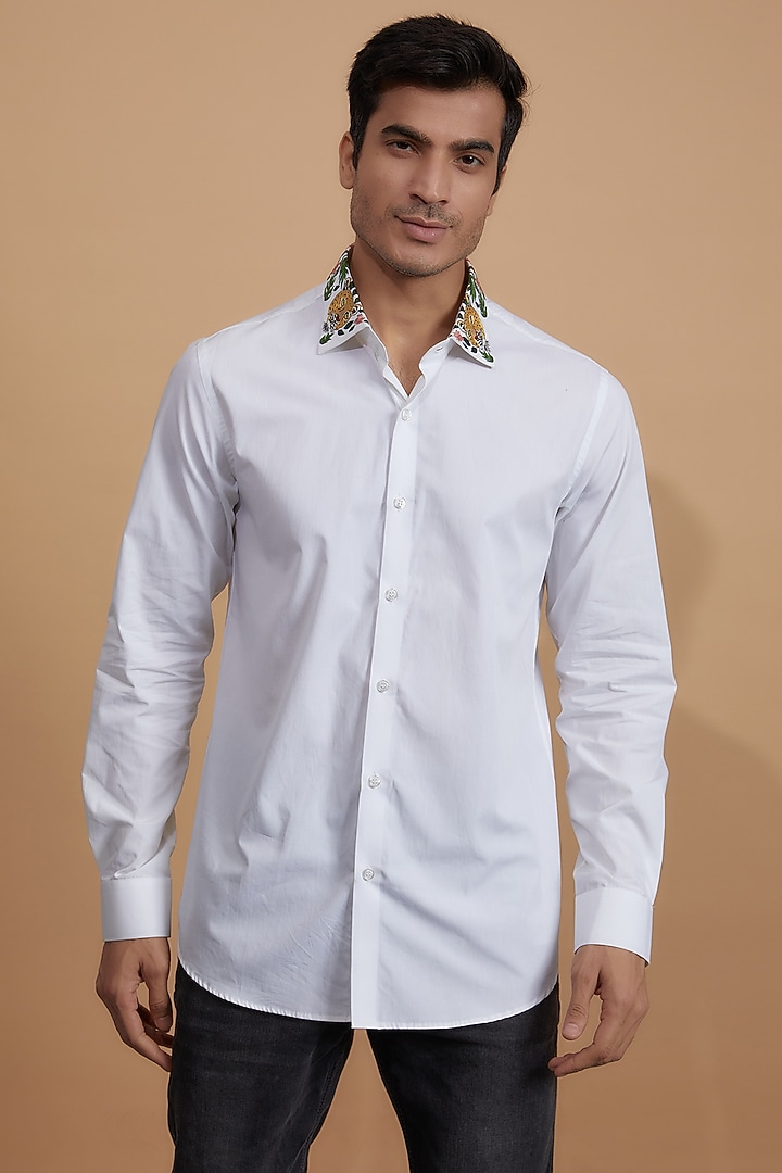 White Cotton Embroidered Party Wear Shirt by Amalfi By Mohid Merchant at Pernia's Pop Up Shop