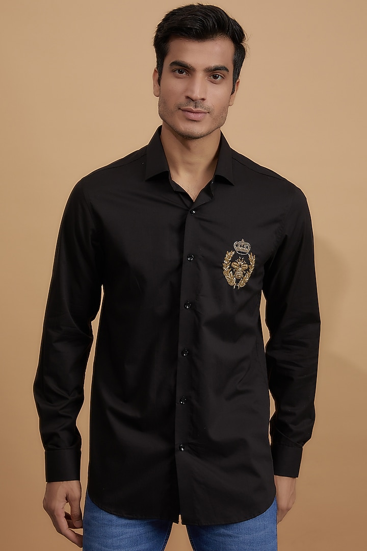 Black Cotton Embroidered Party Wear Shirt by Amalfi By Mohid Merchant at Pernia's Pop Up Shop