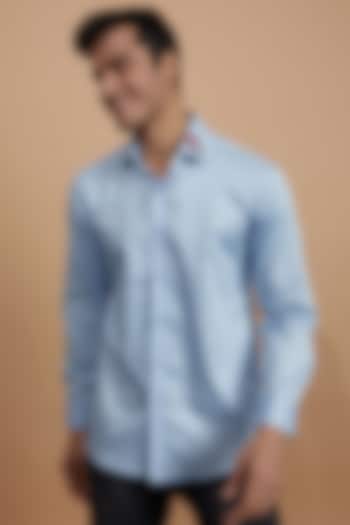 Blue Cotton Zardosi Embroidered Party Wear Shirt by Amalfi By Mohid Merchant at Pernia's Pop Up Shop