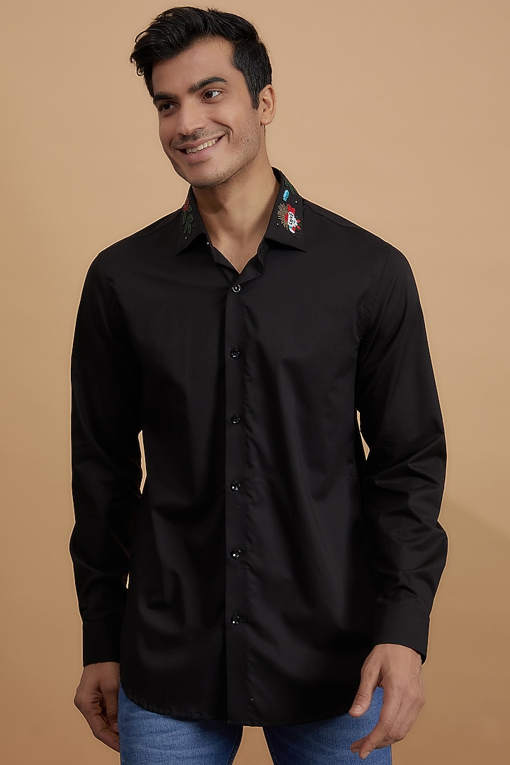 Black Cotton Zardosi Embroidered Party Wear Shirt by Amalfi By Mohid Merchant at Pernia's Pop Up Shop
