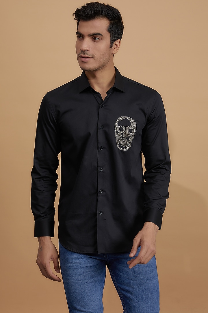 Black Cotton Zardosi Embroidered Party Wear Shirt by Amalfi By Mohid Merchant at Pernia's Pop Up Shop