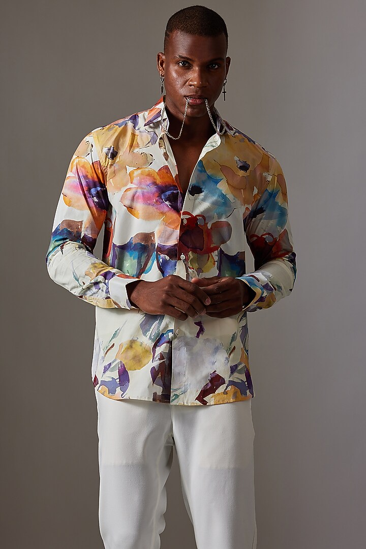 Off-White Cotton Printed Wedding Shirt by Amalfi By Mohid Merchant at Pernia's Pop Up Shop