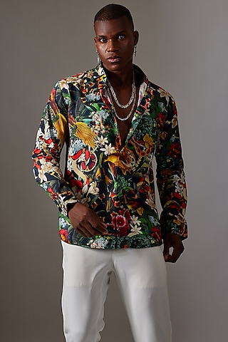 Black Cotton Printed Shirt by Amalfi By Mohid Merchant